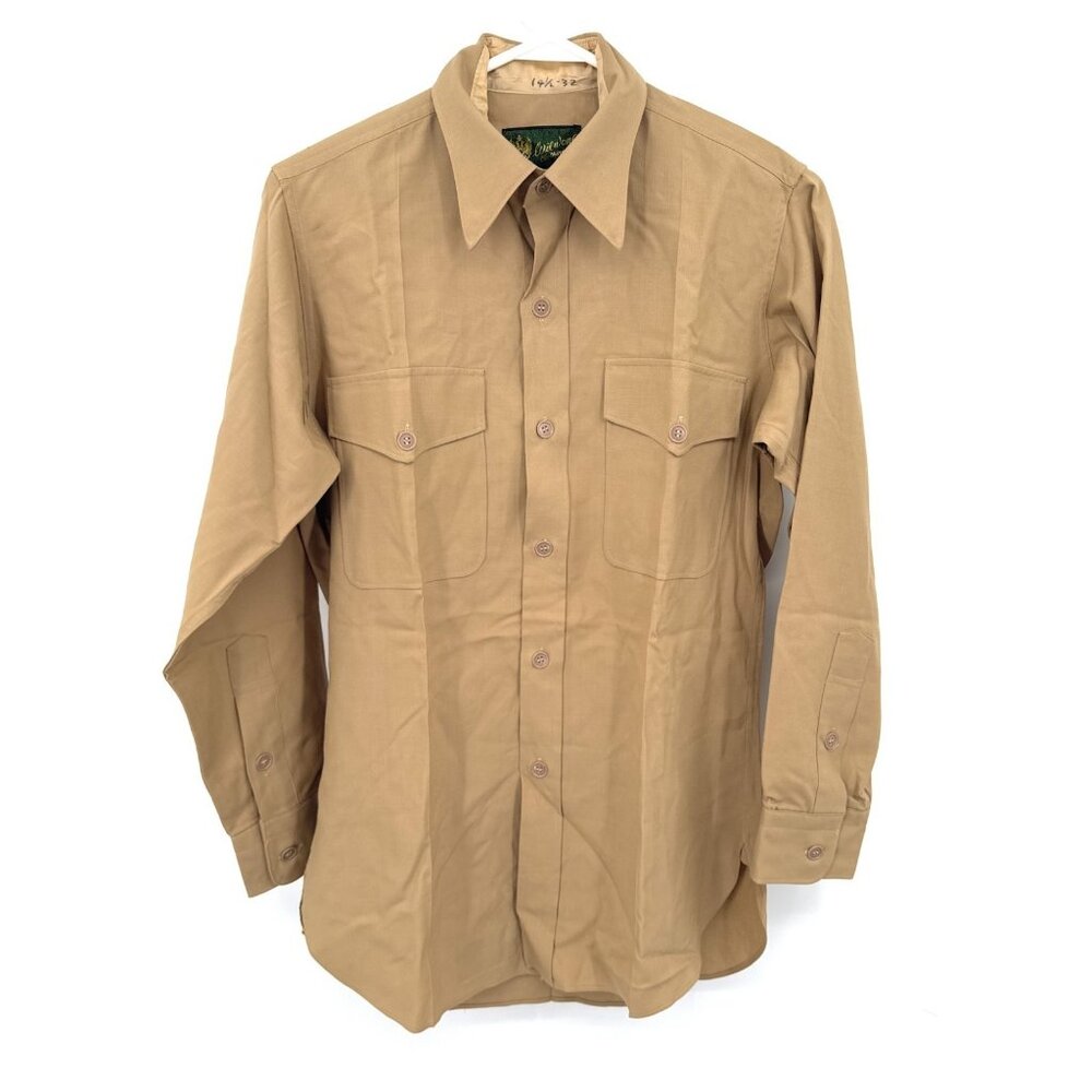 VTG 70s‎ Vietnam War U.S. Army Khaki Button Up Shirt 14.5 x 32 Military Wilwong